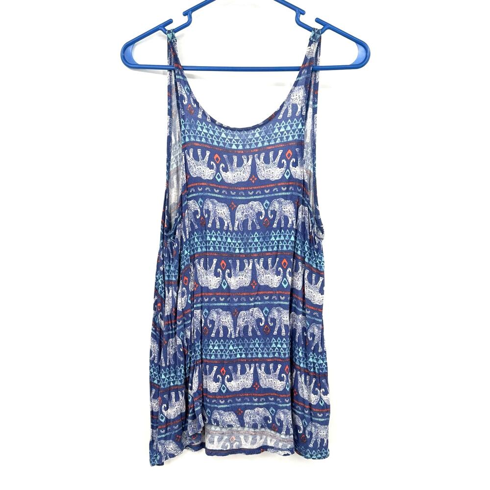 Mudd Size Small‎ Flowy Sleeveless Tank Top Elephant Print Low Back Shirt Blouse